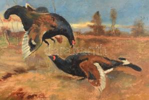 Rauscher Juliska (1888-1947): Siketfajdok násztánca. Olaj, karton. jelzett, dekoratív fakeretben. 27...