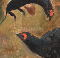 Rauscher Juliska (1888-1947): Siketfajdok násztánca. Olaj, karton. jelzett, dekoratív fakeretben. 27...