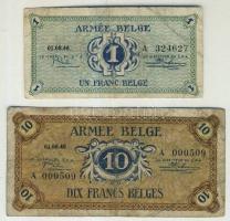 Német 3. Birodalom/belga megszállás/belga hadsereg részére kiadott bankjegyek 1946. 1Fr, 10Fr T:III