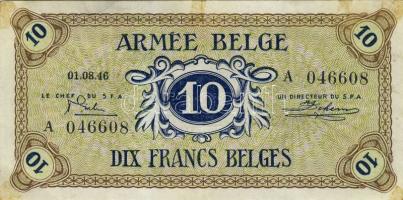Német 3. Birodalom/belga megszállás/belga hadsereg részére kiadott bankjegyek 1946. 10Fr T:II