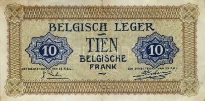 Német 3. Birodalom/belga megszállás/belga hadsereg részére kiadott bankjegyek 1946. 10Fr T:II
