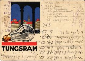1932 Tungsram villanykörte reklám képeslap / light bulb advertisment postcard s: Csemiczky Tihamér (fa)