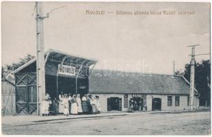 Kovászi, Kovaszinc, Covasint; Villamos állomás Weisz Rudolf üzletével / tram station, shop of Weisz