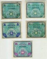 Franciaország/II. világháború/katonai kiadás 1944. 2Fr (3x), 5Fr (1x), 10Fr (1x), 50Fr (1x), 100Fr (1x) T:II,II/III Összesen 6db!
