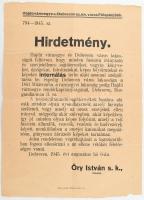 1945 Debreceni falragasz a szovjetellenes és fasiszta sajtótermékek beszolgáltatásáról. 30x41 cm