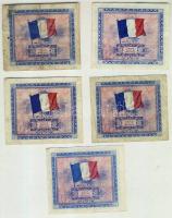 Franciaország/II. világháború/katonai kiadás 1944. 2Fr (3x), 5Fr (1x), 10Fr (1x), 50Fr (1x), 100Fr (...