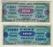 Franciaország/II. világháború/katonai kiadás 1944. 2Fr (3x), 5Fr (1x), 10Fr (1x), 50Fr (1x), 100Fr (...
