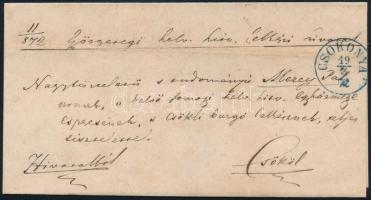 1872 Hivatalos levél / Official cover, kék / blue "CSOKONYA"