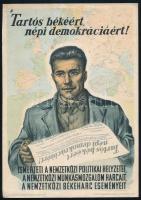 cca 1950 A tartós békéért, népi demokráciáért propaganda plakát. villamosplakát. 17x24 cm