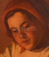 Nagy Ernő (1881 - ): Olvasó lány. Olaj, vászon, restaurált, apró sérülés. Díszes, sérült keretben. 5...