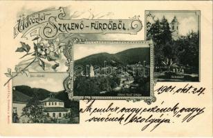 1901 Szklenófürdő, Sklené Teplice; Úri fürdő, látkép, park / spa, bath, general view, park. Stengel Art Nouveau, floral (EK)