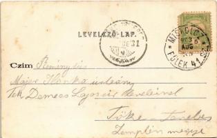 1903 Várgede, Hodejov; Gyógy- és gőzfürdő, kút, vonat a háttérben / spa, steam bath, well, spring so...