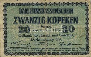 Oroszország/I. világháború/német megszállás/Darlehnkasse Ost, Posen 1916. 20k T:III/IV