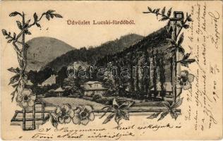 1900 Lucski-fürdő, Lúcky Kúpele (Liptó); fürdő látképe / general view, spa, bath. Art Nouveau, floral (EK)