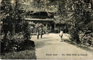 1913 Buziásfürdő, Baile Buzias; Szent Antal fürdő és uszoda. Heksch Manó kiadása / spa, bath, swimming pool (r)