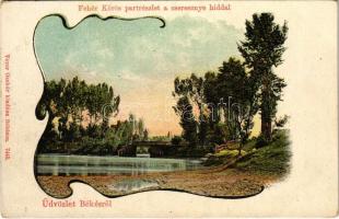 Békés, Fehér-Körös partrészlet a cseresznye híddal. Véver Oszkár kiadása. Art Nouveau (EK)