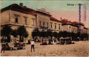 1917 Karcag, Fő tér, piac, étterem és kávéház. Vasúti levelezőlapárusítás 4212. (Rb)