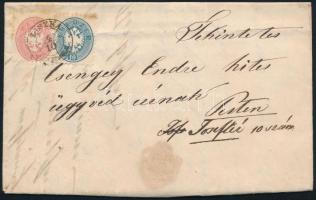 1864 5kr + 10kr ajánlott levélen / on registered cover &quot;LISZKA&quot;