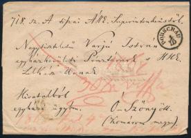 1868 Hivatalos levél kétszer felhasznált papírból / Official cover on reused paper "DOBSCHAU" - Ó-Szőny