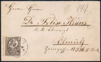 1872 Réznyomat 15kr ajánlott borítékon / on registered cover "PEST-AJÁNLOTT" - Olmütz
