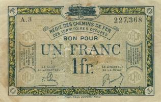 Német Birodalom/Weimari Köztársaság/megszállt (francia) Rajna-vidék/Francia-belga vasúttársaság 1923. 1Fr T:III