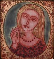 Lőrincz Vitus (1933-): "Tükörben". Tűzzománc. Jelzett. Hátoldalán címkén autográf feliratt...