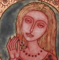 Lőrincz Vitus (1933-): "Tükörben". Tűzzománc. Jelzett. Hátoldalán címkén autográf feliratt...