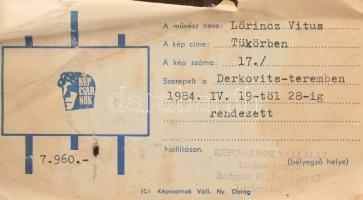 Lőrincz Vitus (1933-): "Tükörben". Tűzzománc. Jelzett. Hátoldalán címkén autográf feliratt...
