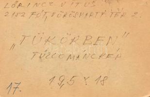 Lőrincz Vitus (1933-): "Tükörben". Tűzzománc. Jelzett. Hátoldalán címkén autográf feliratt...