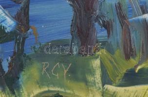 Rózsahegyi György (1940-2010): Balaton. Olaj, farost, jelzett, hátoldalán autográf felirattal. Dekor...