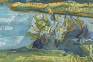 Rózsahegyi György (1940-2010): Balaton. Olaj, farost, jelzett, hátoldalán autográf felirattal. Dekor...