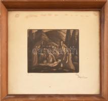 Dési Huber István (1895-1944): Piéta. Rézkarc, papír. Jelzett. Üvegezett keretben. 10x14 cm
