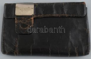 Régi alkalmi női táska, retikül, bőr, vászon béléssel, kopott, belül kissé foltos, 24x15,5 cm