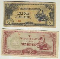 Burma/II. világháború/japán megszállás 1942-44. 1/4R, 1/2R, 1R (2x), 5R, 10R T:I,II,II- Összesen 6db...