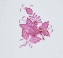 Herendi purpur Apponyi mintás leveles tál, kézzel festett, jelzett, hibátlan, m:7 cm, h:20 cm