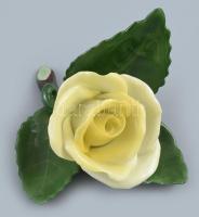 Herendi porcelán sárga rózsa. Kézzel festett, jelzett, hibátlan. 8x8 cm