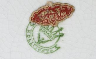 Hollóházi régi kolozsvári emlék fajansz dísztányér, felirattal. Kézzel festett, jelzett, mázrepedése...