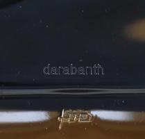 6 személyes vizespohár készlet, üveg (Apró lepattanások) fém tartó, fém tálca (jelzett), 35x24x11cm