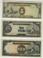 Fülöp-szigetek/II. világháború/japán megszállás 1943-44. 1P, 5P, 10P, 100P, 500P, 1000P komplett sor...
