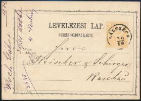 1872 2kr díjjegyes levelezőlap / PS-card "GÁLSZÉCS"