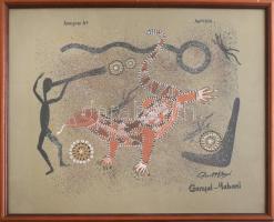 David Hudson (1962-): Ausztrál bennszülött festmény. Olaj, vászon, jelzett, üvegezett fakeretben. 42×51 cm