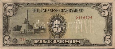 Fülöp-szigetek/II. világháború/japán megszállás 1943-44. 1P (2x), 5P (3x), 100P, 500P T:I,II,III Öss...