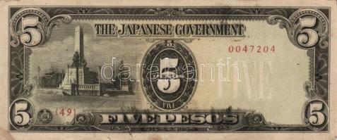 Fülöp-szigetek/II. világháború/japán megszállás 1943-44. 1P (2x), 5P (3x), 100P, 500P T:I,II,III Öss...