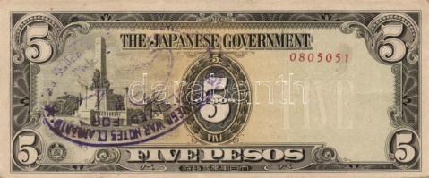 Fülöp-szigetek/II. világháború/japán megszállás 1943-44. 1P (2x), 5P (3x), 100P, 500P T:I,II,III Öss...