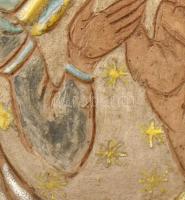 Kovács Margit (1902-1977): Madonna gyermekével. Engóbozott kerámia, jelzett, hibátlan, fa keretben. ...