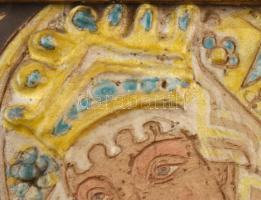 Kovács Margit (1902-1977): Madonna gyermekével. Engóbozott kerámia, jelzett, hibátlan, fa keretben. ...