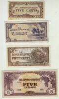 Malájföld / II.világháború / japán megszállás 1942-44. 4klf bankjegy + Óceánia / II.világháború / japán megszállás 2klf bankjegy összesen 6klf bankjegy T:I,II,IV(1x)