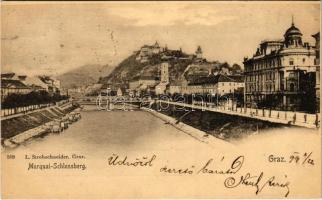 1899 (Vorläufer) Graz (Steiermark), Murquai-Schlossberg / riverside, bridge, castle hill. L. Strohschneider (EK)