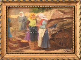 Pállya Celesztin (1864-1948): Piaci kofák. Olaj, falemez, jelzett, keretben, 9x14 cm