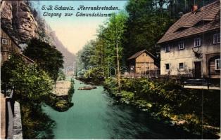 Hrensko, Herrnskretschen; Eingang zur Edmundsklamm / gorge, inn (fl)